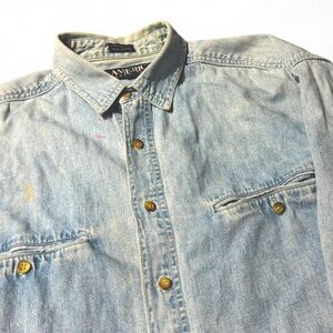 VINTAGE 90s ACID WASH DISTRESSED PERRY ELLIS DENIEM BUTTON UP SHIRT LARGE